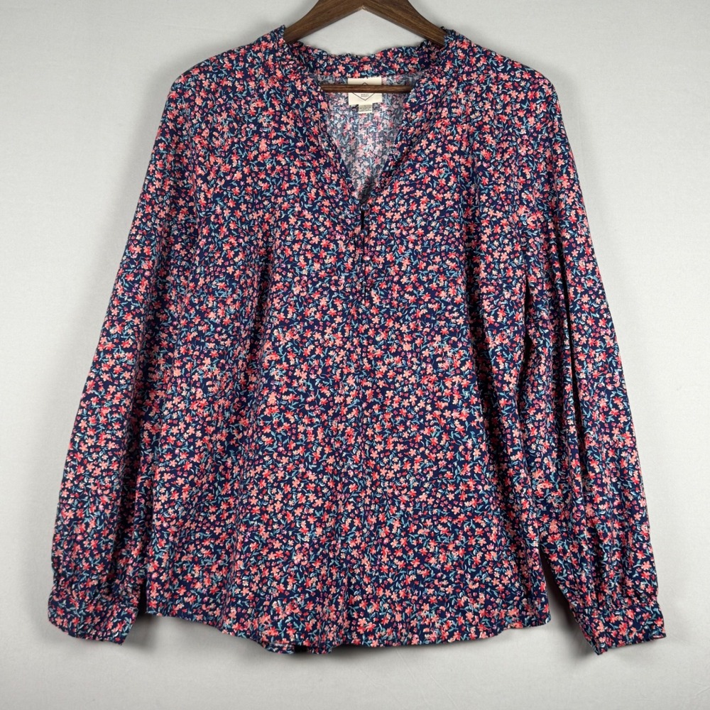 St. John's Bay Peasant Blouse Women Large Navy Floral NWOT Boho Cotton Rayon